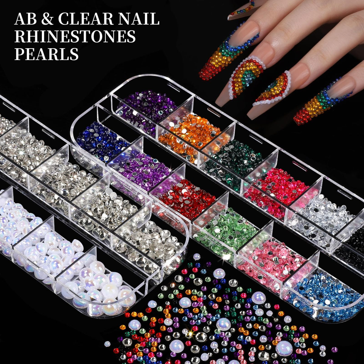 Nail Charms and Rhinestones Kit with 8 Varieties for Nail Art