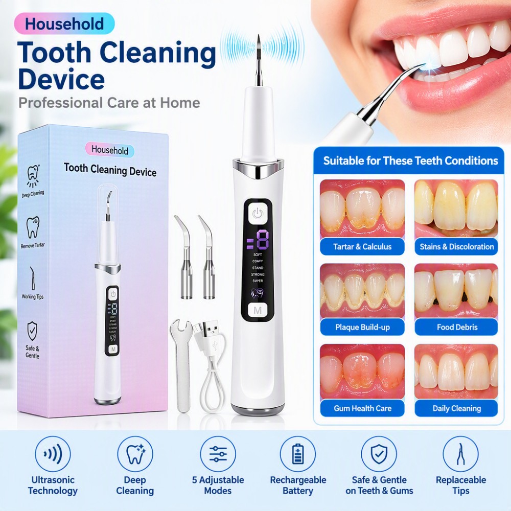 Ultrasonic Tooth Cleaner Tartar Remover with LED Light and Multiple Modes