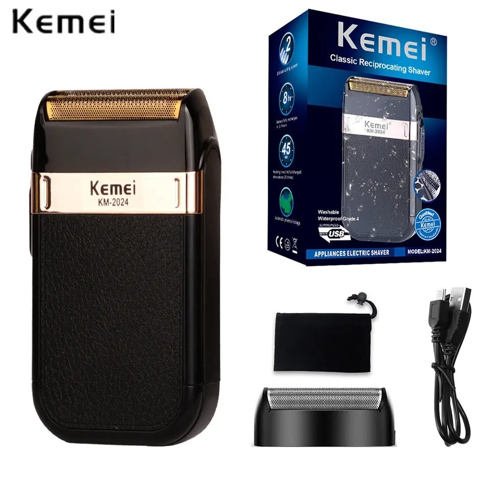 Rechargeable Men Electric Shaver Trimmer Waterproof Cordless Razor - KM-2024