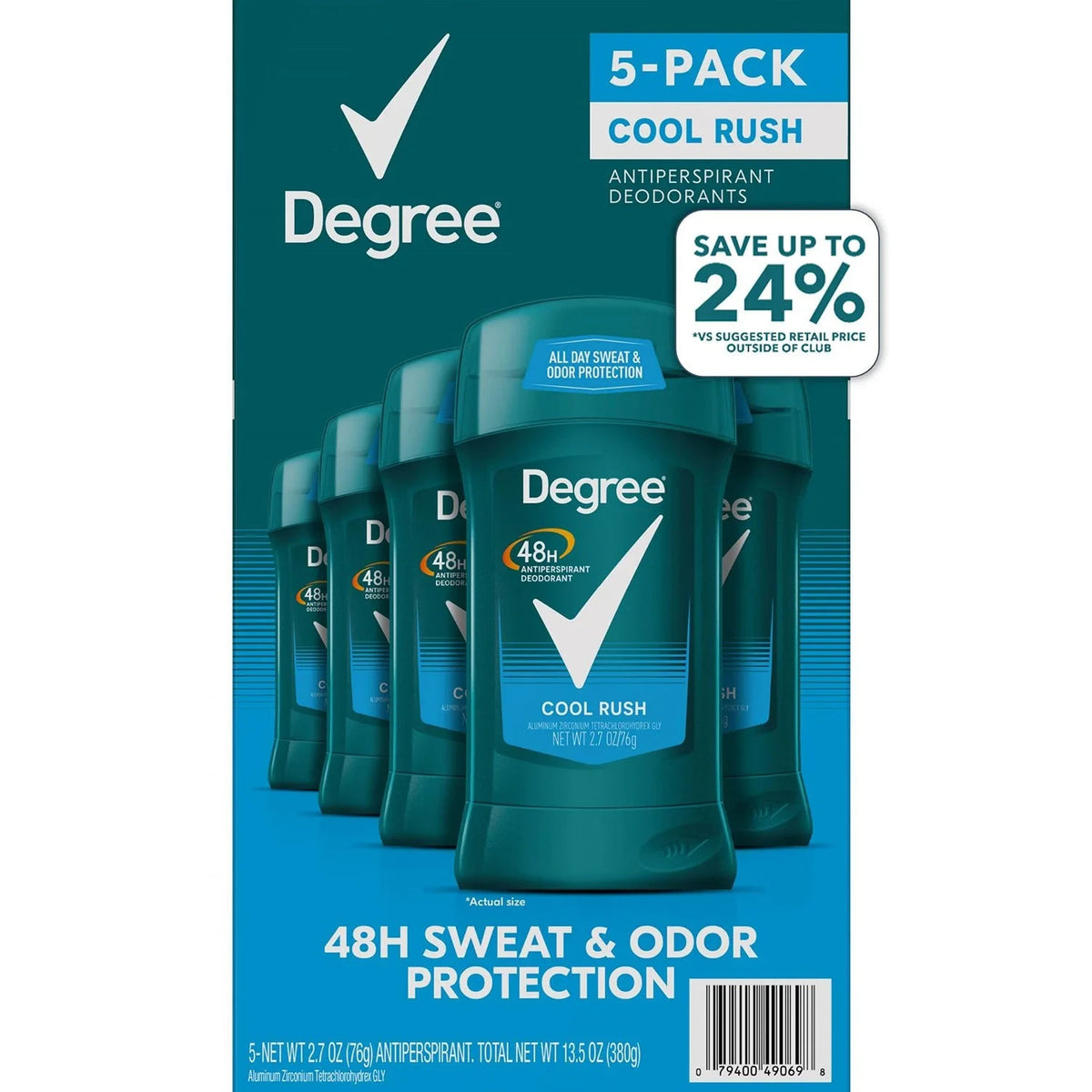 Men's Antiperspirant Deodorant Stick - Cool Rush, 2.7 oz, Pack of 5