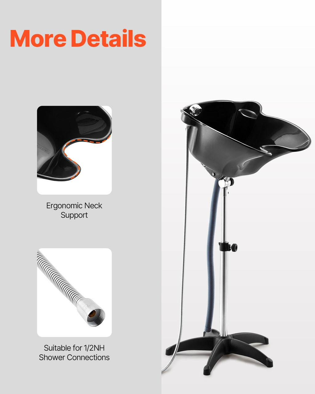 Portable Shampoo Bowl with Shower Head & Drain Hose for Salon & Home Use