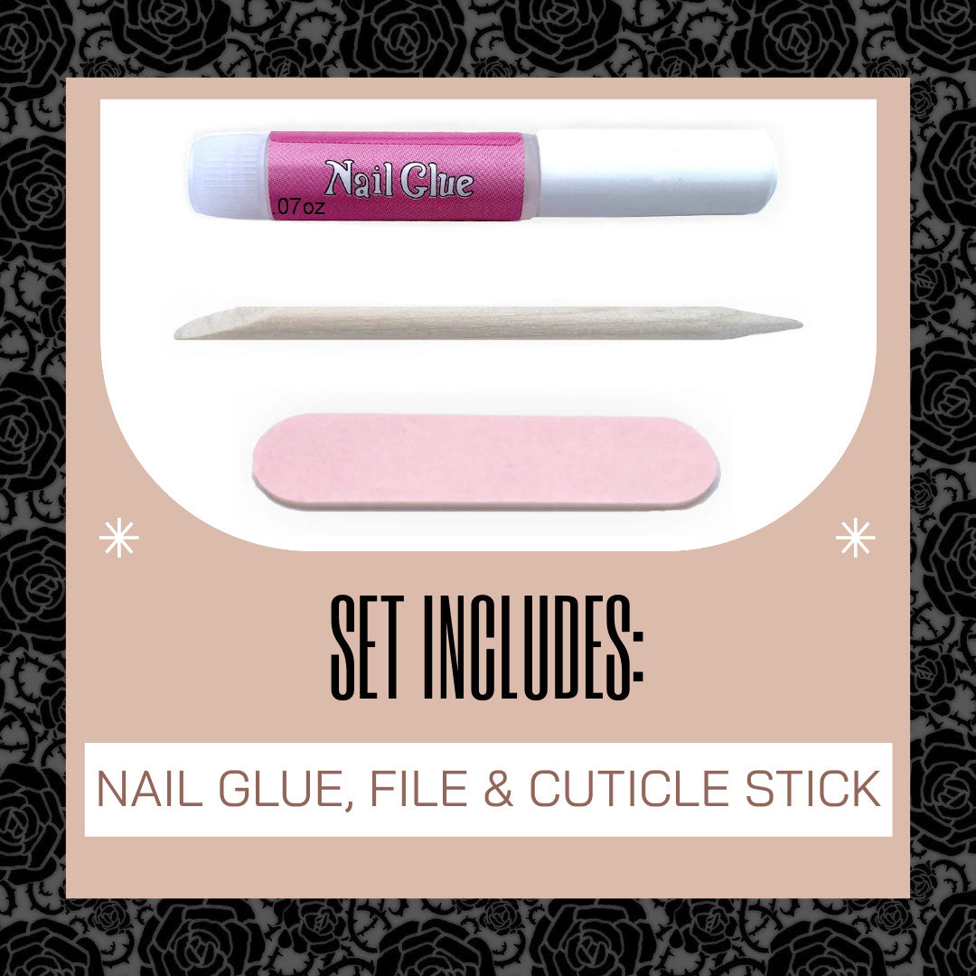 Medium Coffin Cherry Red False Nail Tips Set with Glue & File