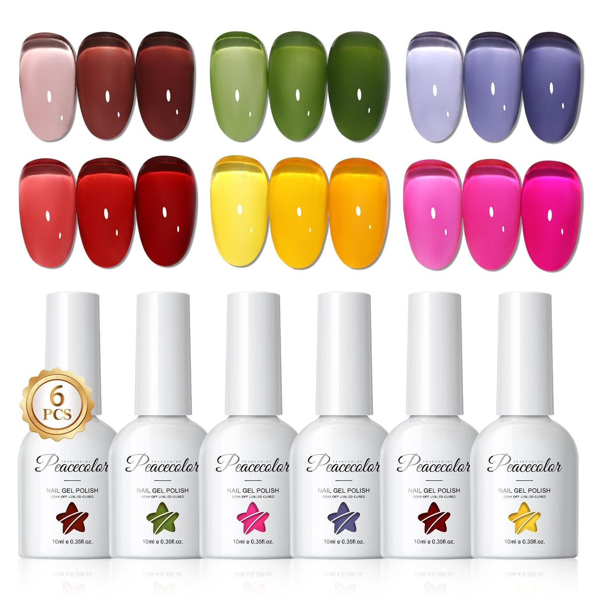 Neon Jelly Gel Nail Polish Set - 6 Vibrant Colors for Creative Nail Art