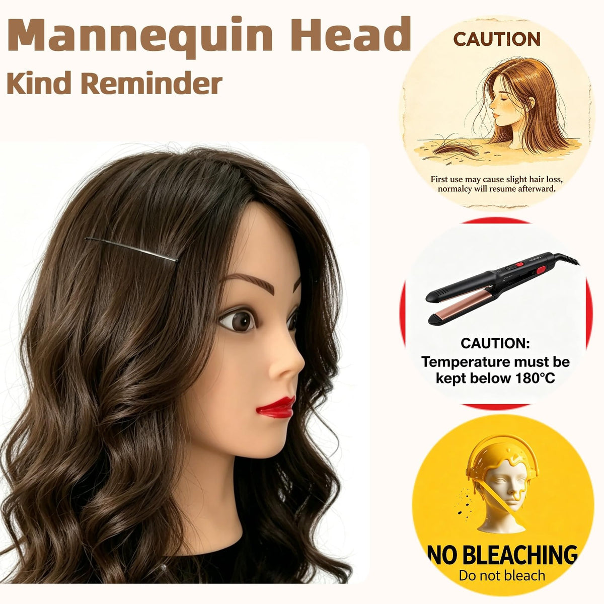Mannequin Head for Cosmetology Practice 28-Inch Synthetic Hair Styling