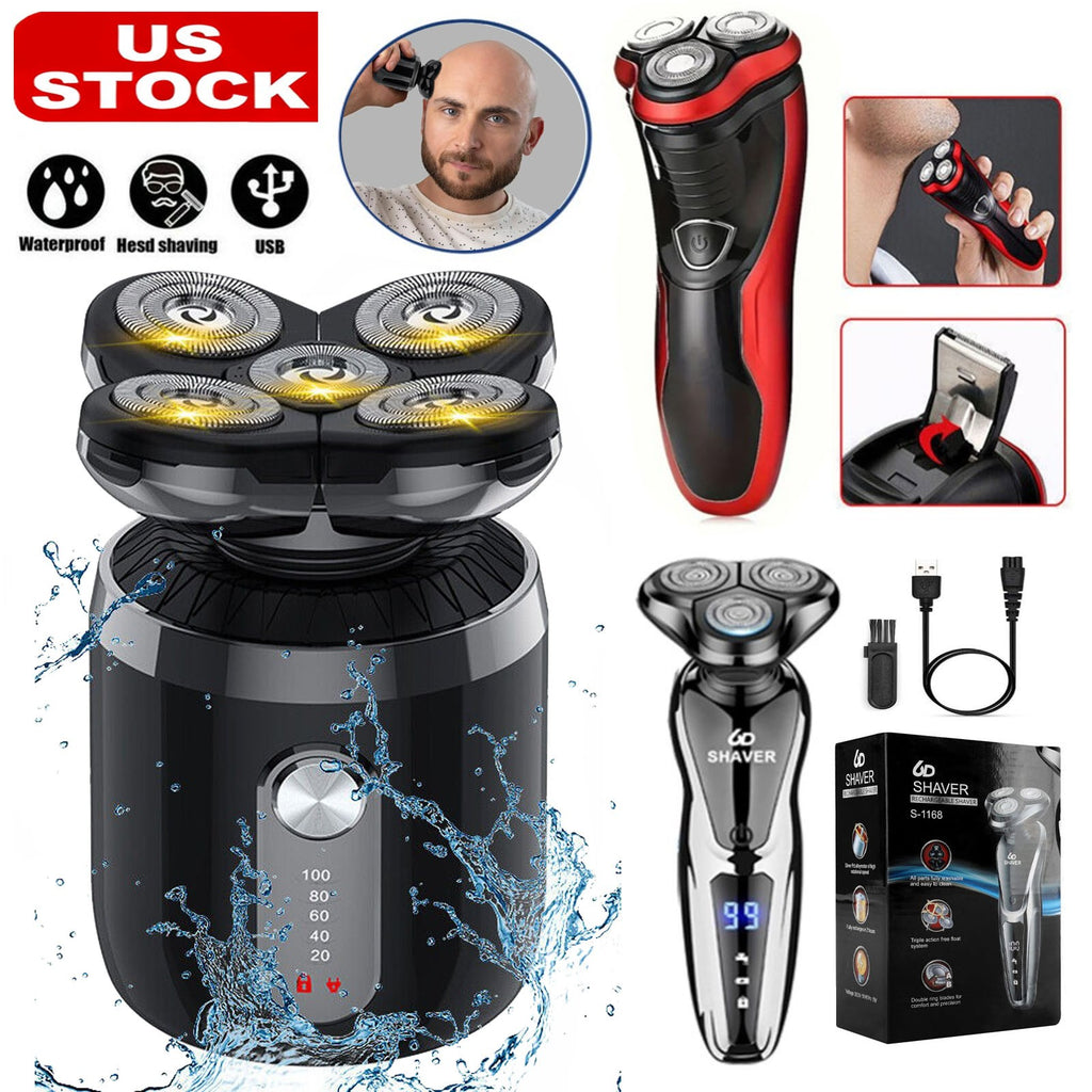 4D Rotary Electric Shaver for Bald Head & Beard Trimming Wet Dry Rechargeable