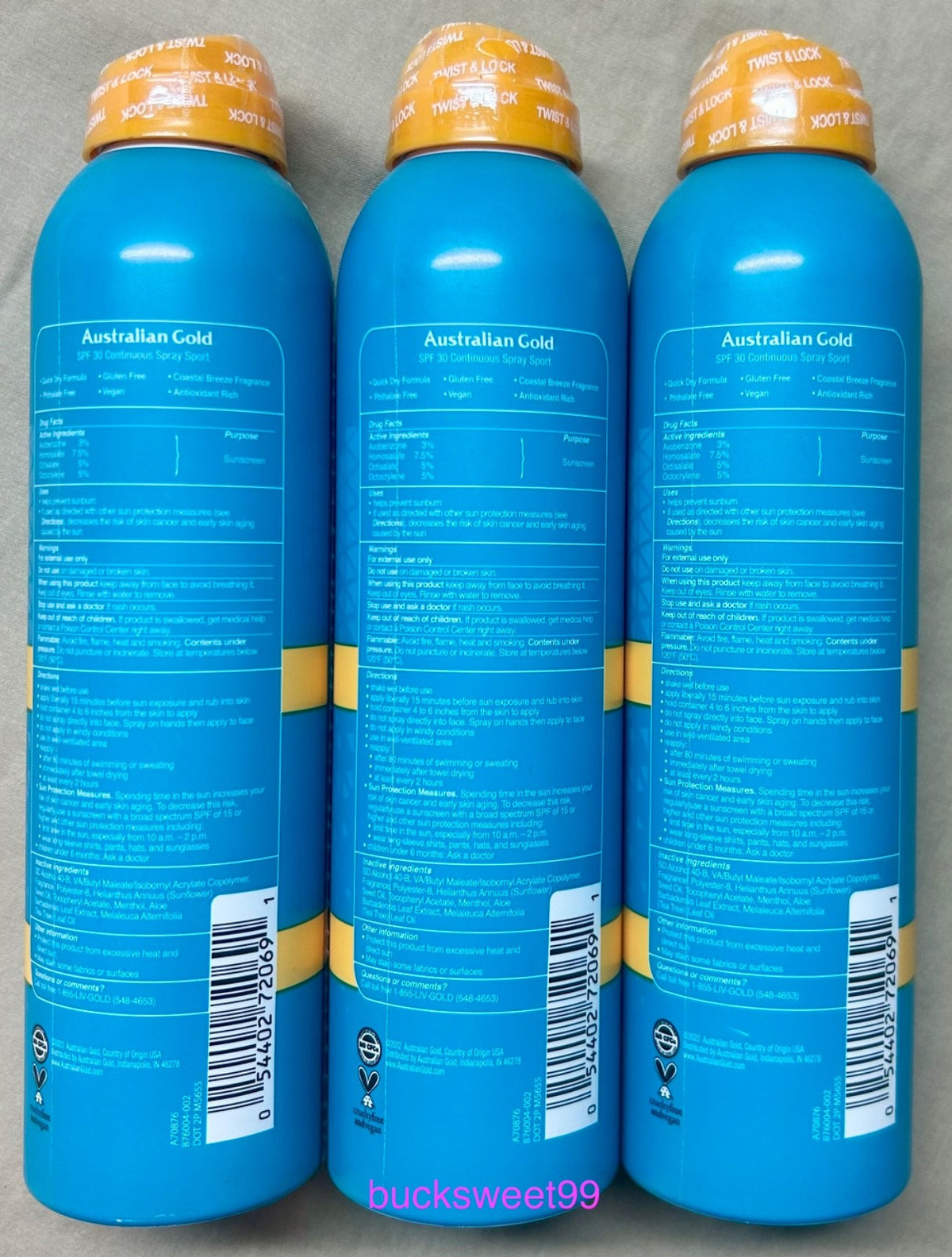 Australian Gold Extreme SPORT Ultra Chill Sunscreen Spray 6 oz - 3 Pack