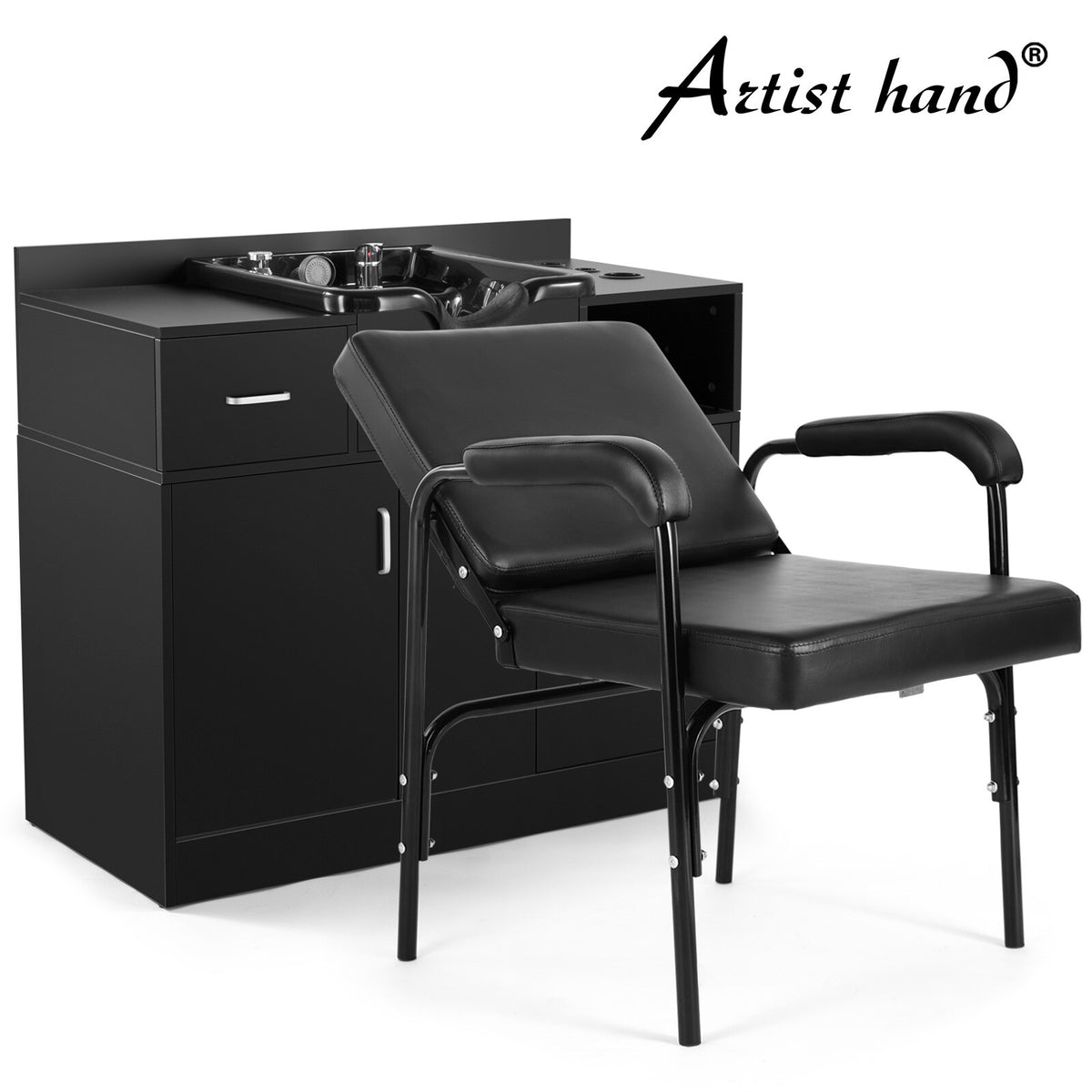 Salon Shampoo Station & Barber Chair Set with Recline Function - Professional Hairdressing Equipment