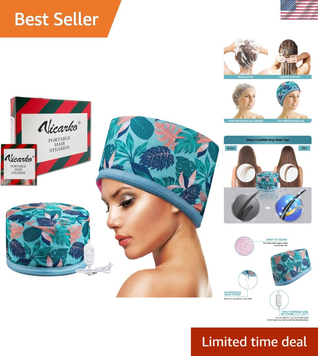 Electric Hair Steamer with Adjustable Heat for Deep Conditioning and Shine