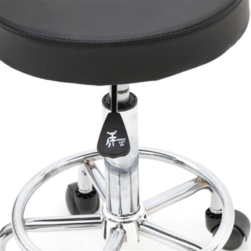 Adjustable Salon Stool with Back Support - Black Round Seat