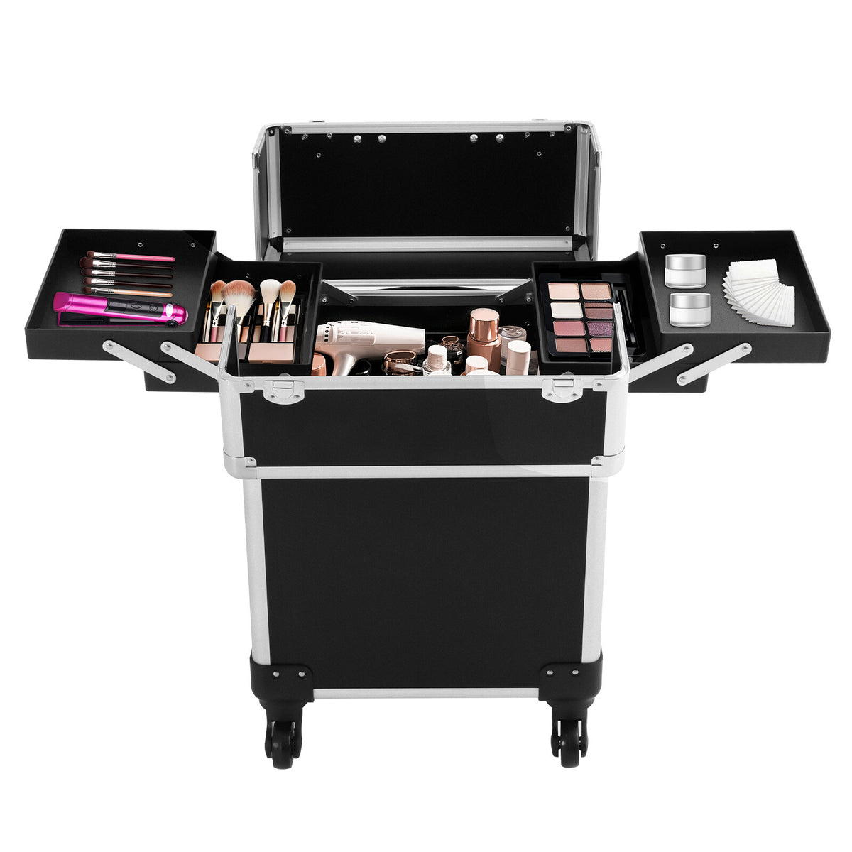 Rolling Makeup Train Case with Storage Organizer and Wheels