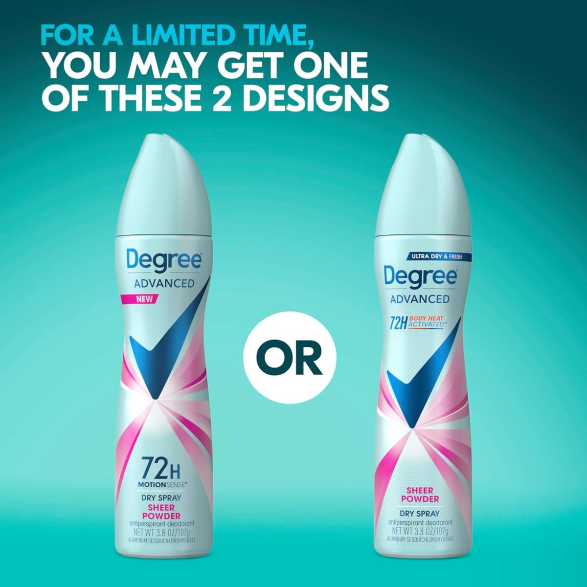 3-Pack Degree Advanced Sheer Powder Dry Spray Deodorant 72H Protection