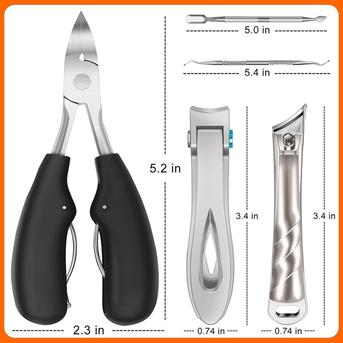 Heavy Duty Nail Clipper Set for Thick & Ingrown Nails - 6 Pieces with Carrying Case