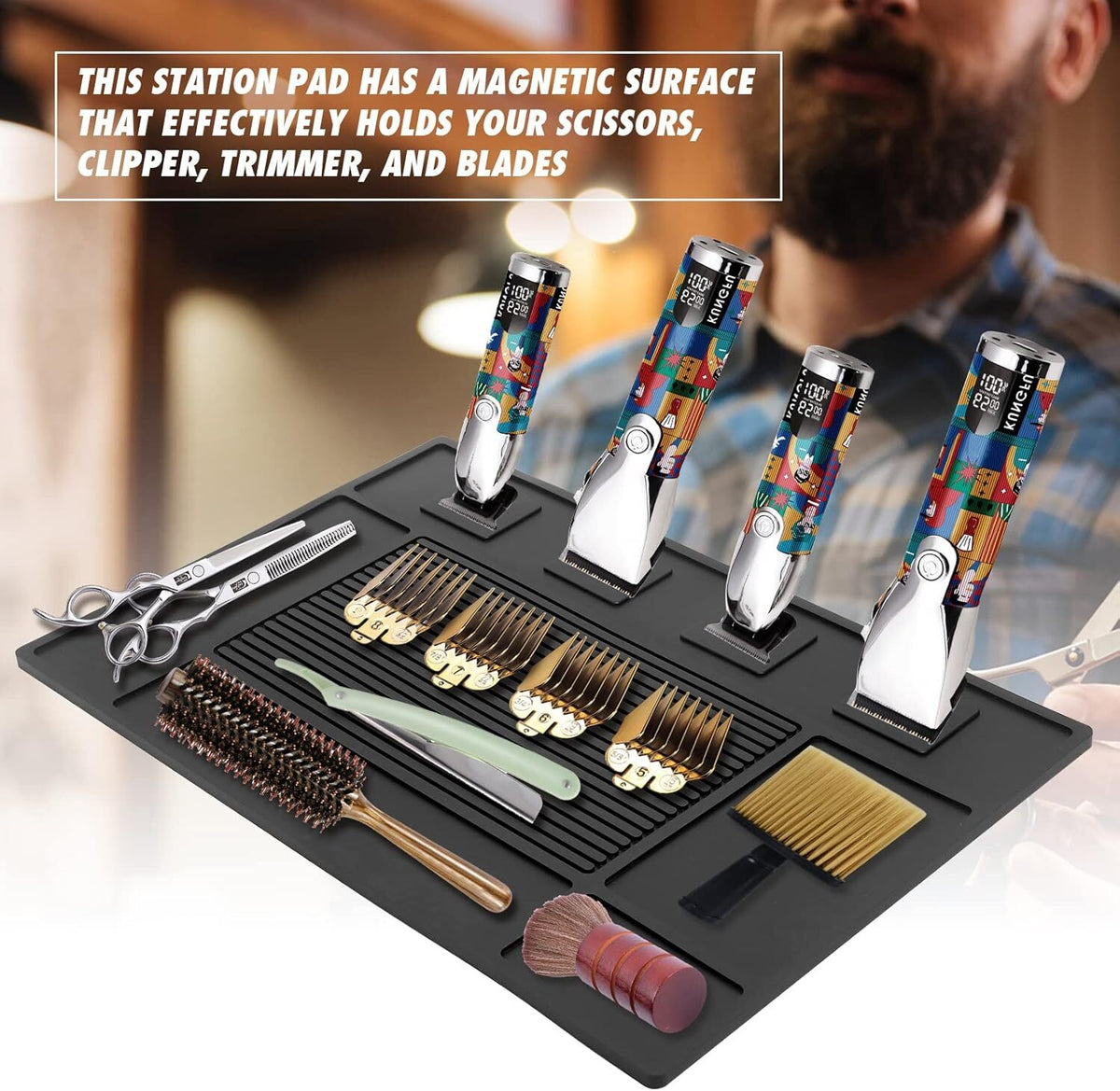 Magnetic Salon Storage Mat for Barber Tools and Scissors - Non Slip Organizer