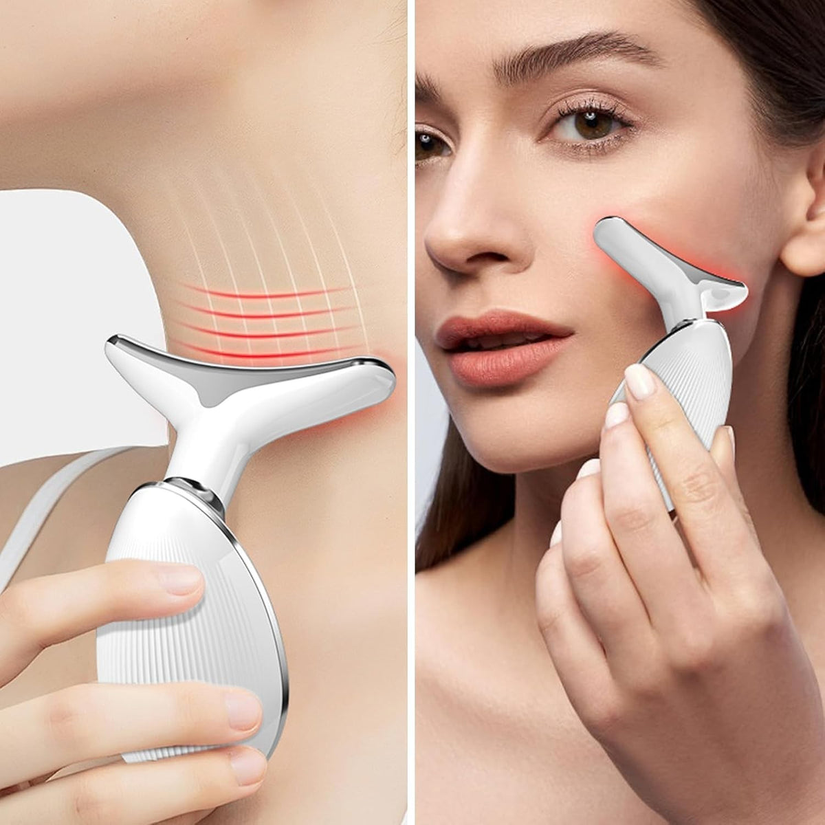 7-in-1 Face Massager with Red Light Therapy & Heat - Small White-Silver