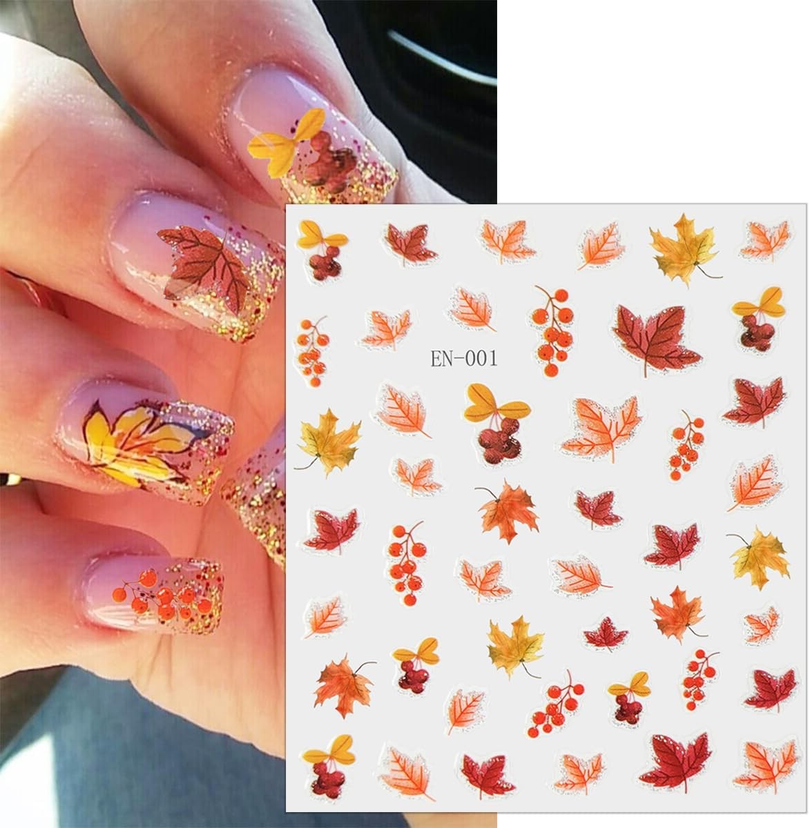 Autumn Maple Leaf Nail Stickers Set for Fall Nail Art - 6 Sheets