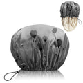 Luxury Waterproof Satin Lined Shower Cap with Adjustable Fit - Black Flower
