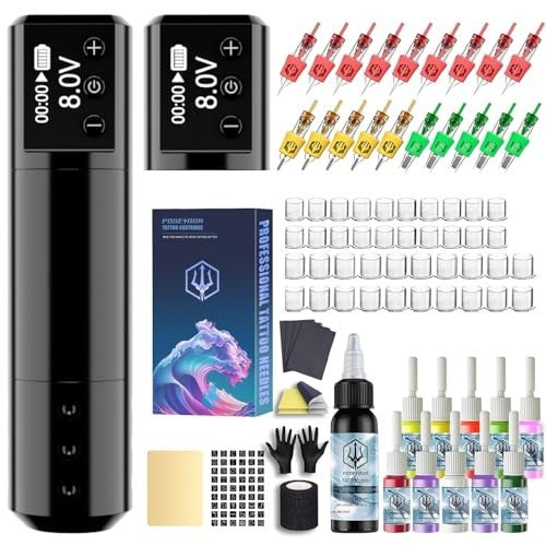 Wireless Rotary Tattoo Machine Kit with 20 Cartridges – HM125 Pen Family