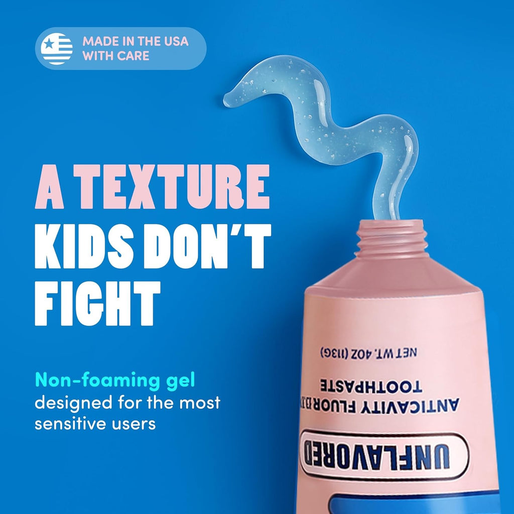 Kids Unflavored Fluoride Toothpaste - Dentist-Recommended for Sensitive Teeth