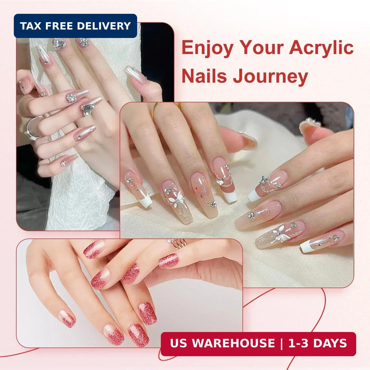 Pink Acrylic Nail Brush Set 10 Pcs for Nail Art & Painting