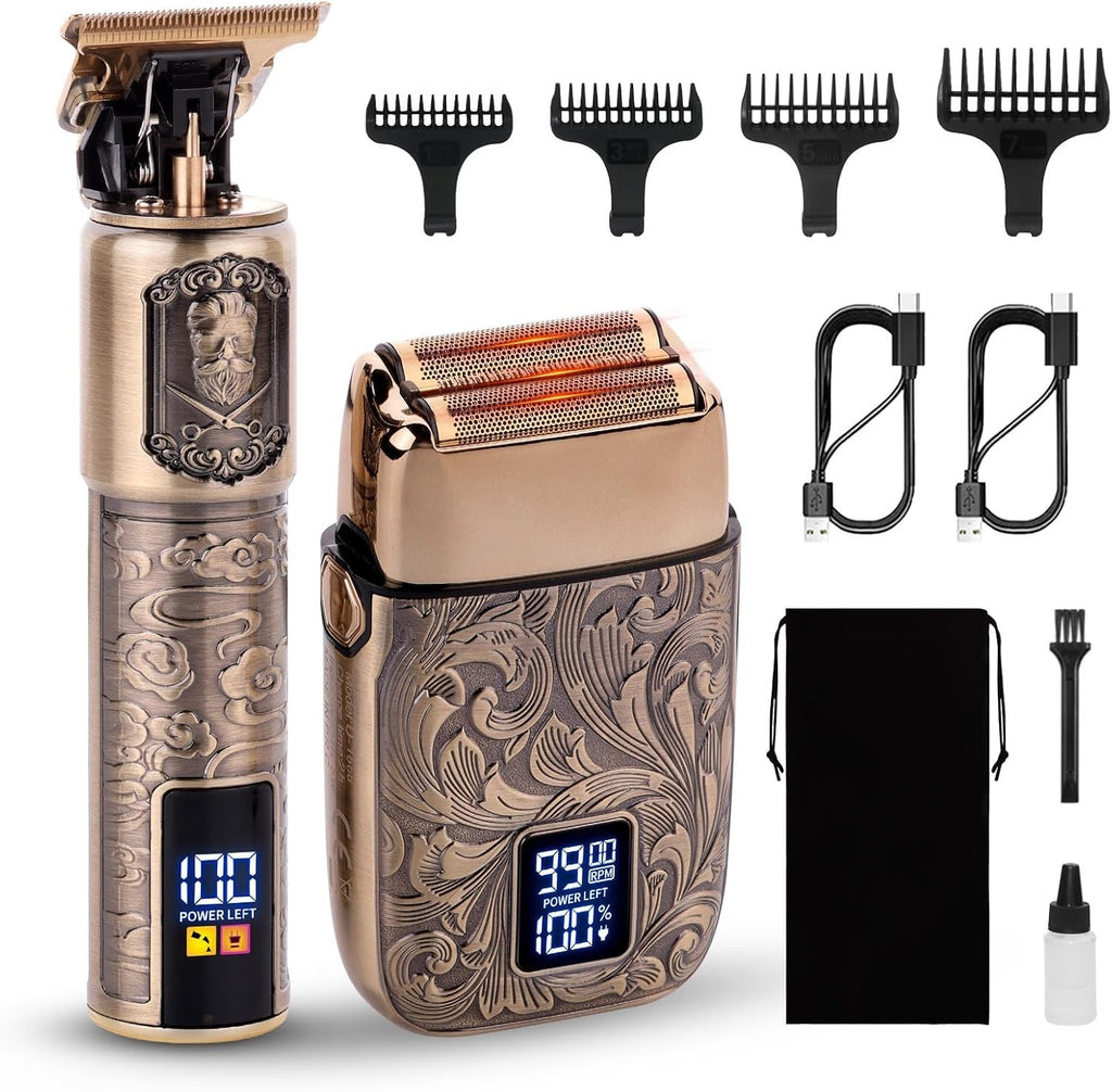 Men's Electric Foil Shaver & Beard Trimmer Set - Rechargeable Grooming Kit