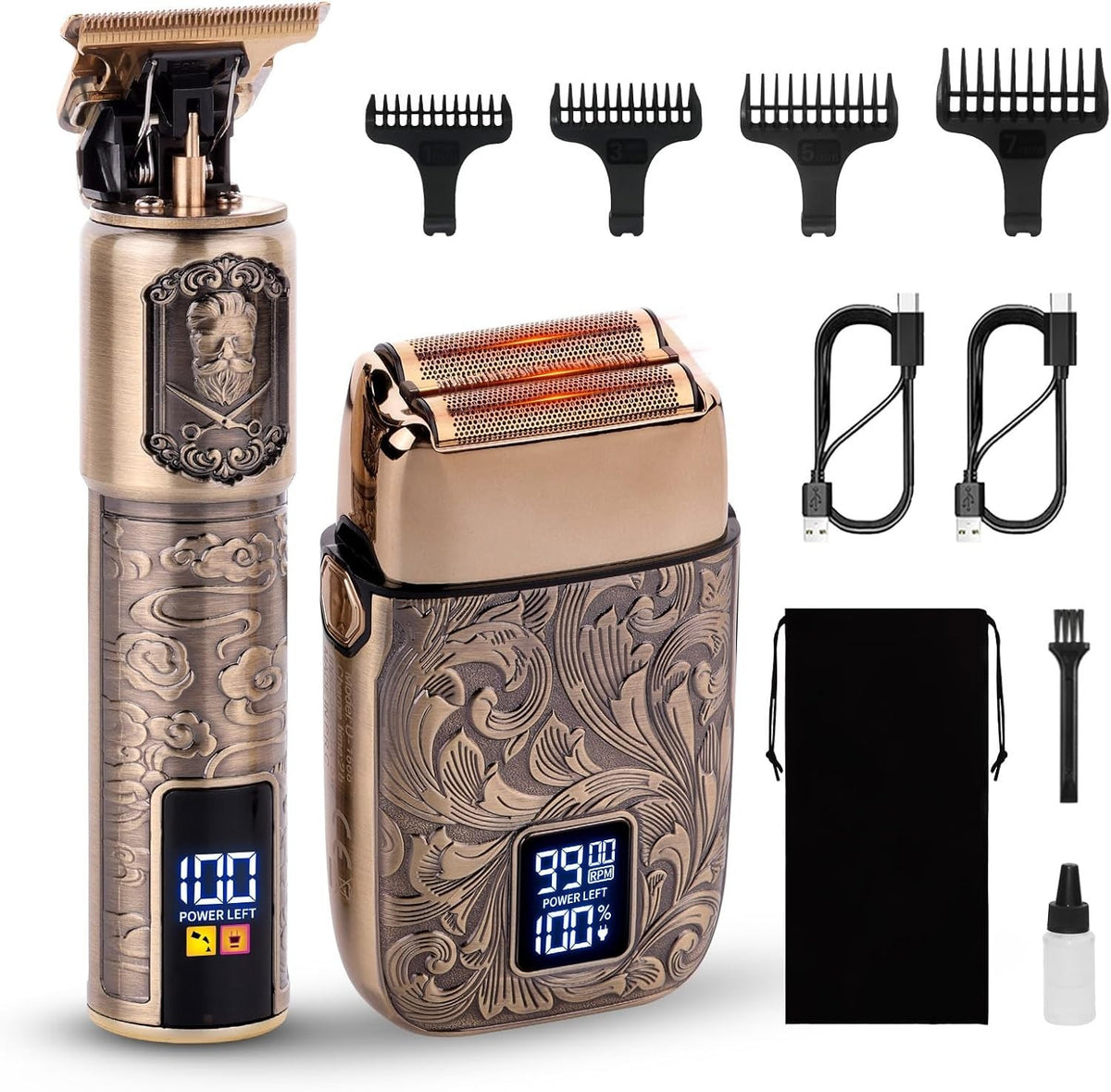 Men's Electric Foil Shaver & Beard Trimmer Set - Rechargeable Grooming Kit