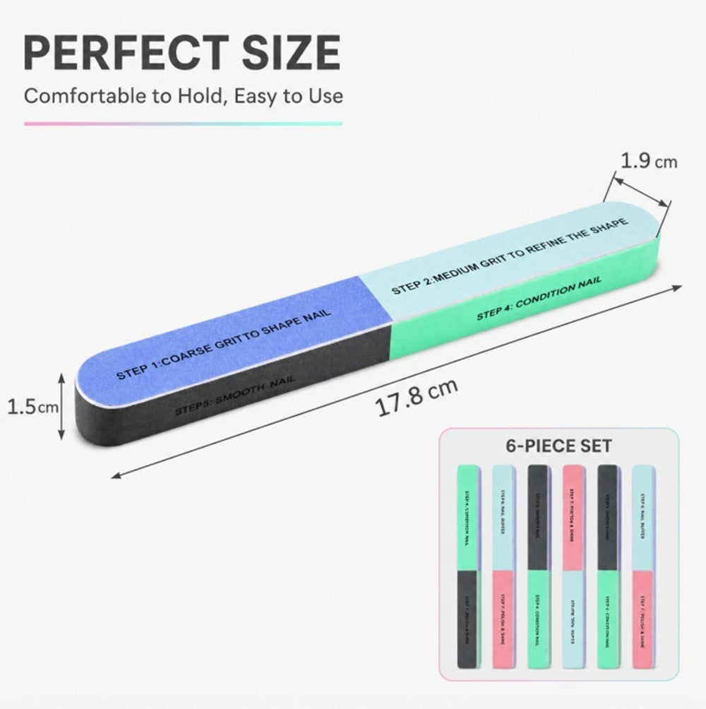 7-in-1 Nail File Buffer Set for Manicure Pedicure - 6 Pack
