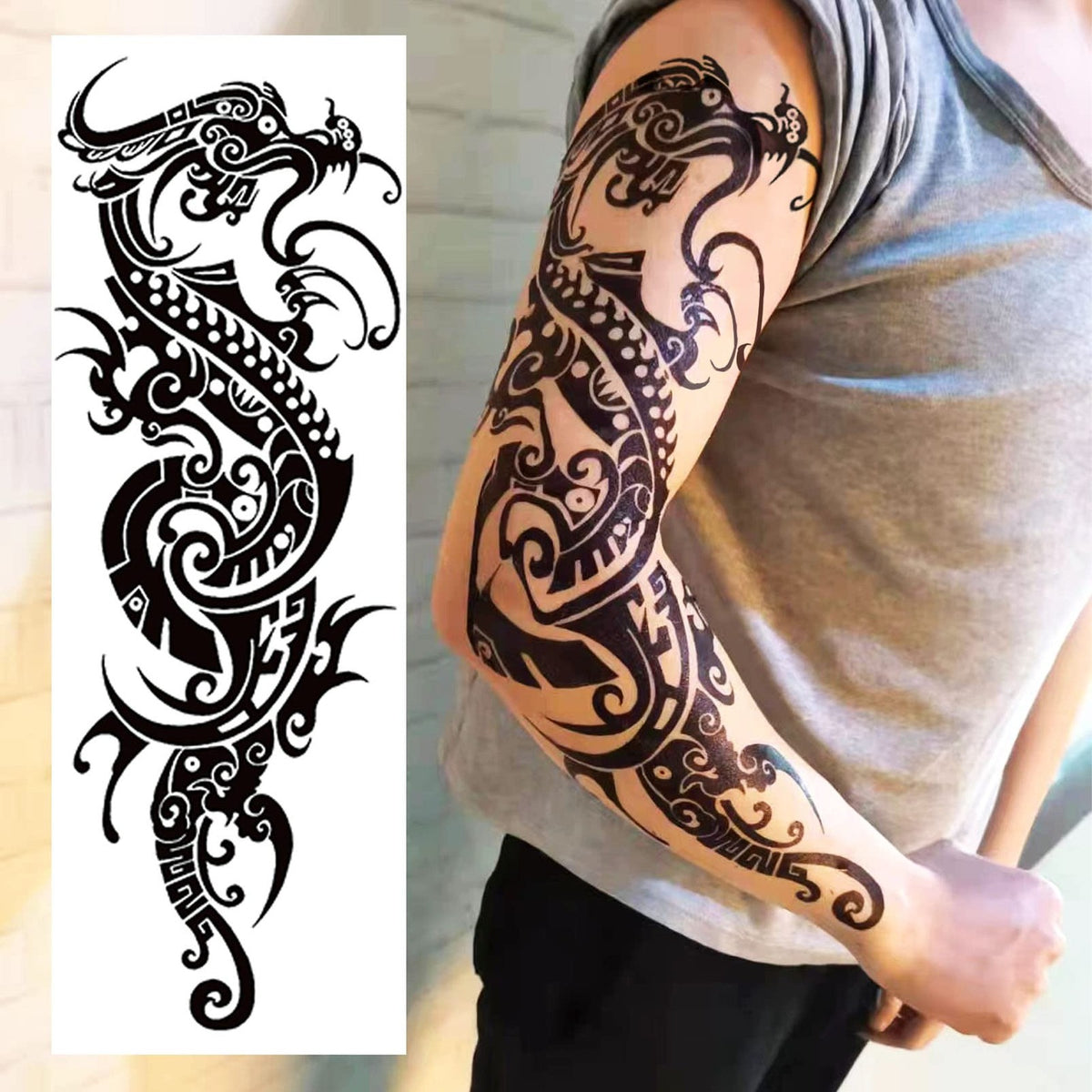 Full Arm Temporary Tattoo Sleeves - 12 Sheets 19 x 6.7 in, Realistic Japanese Dragon/Skull/Koi Patterns