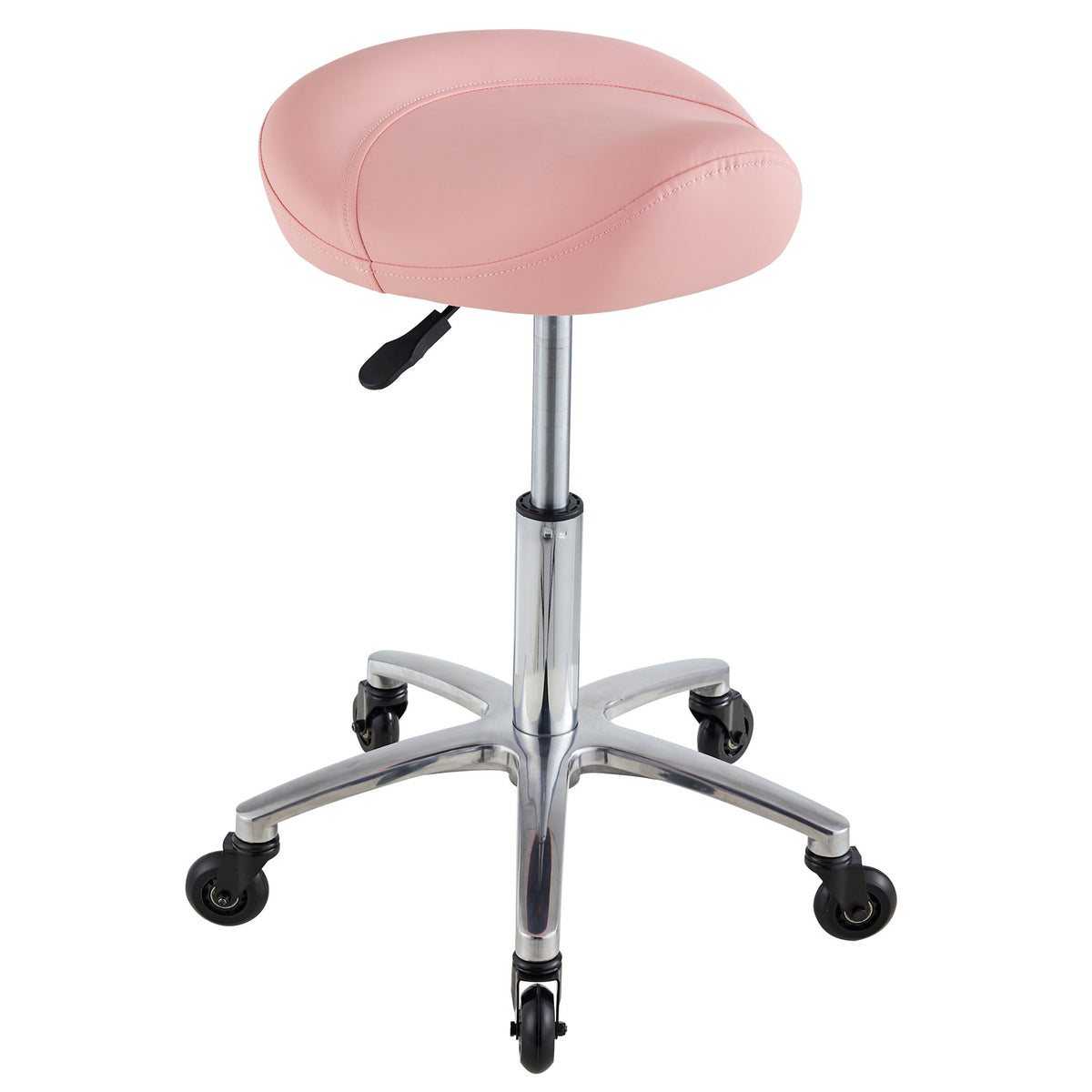 Pink Saddle Salon Stool with Hydraulic Height Adjustment and 360° Swivel