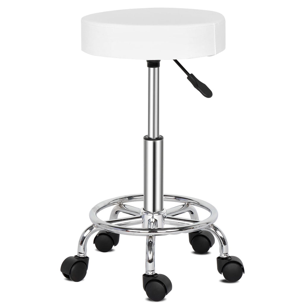 Adjustable Salon Stool Swivel Rolling Chair for Spa Massage White