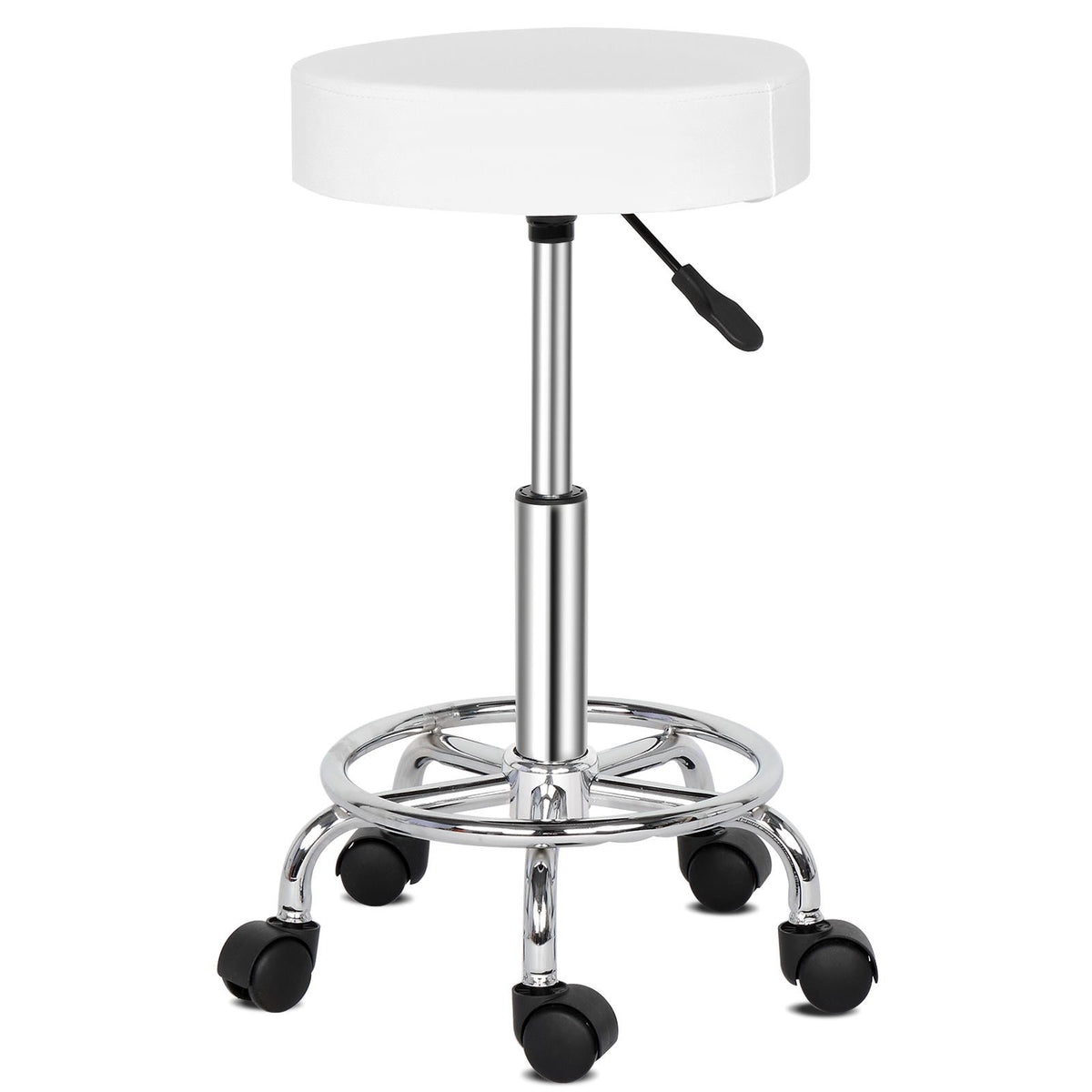 Adjustable Salon Stool Swivel Rolling Chair for Spa Massage White