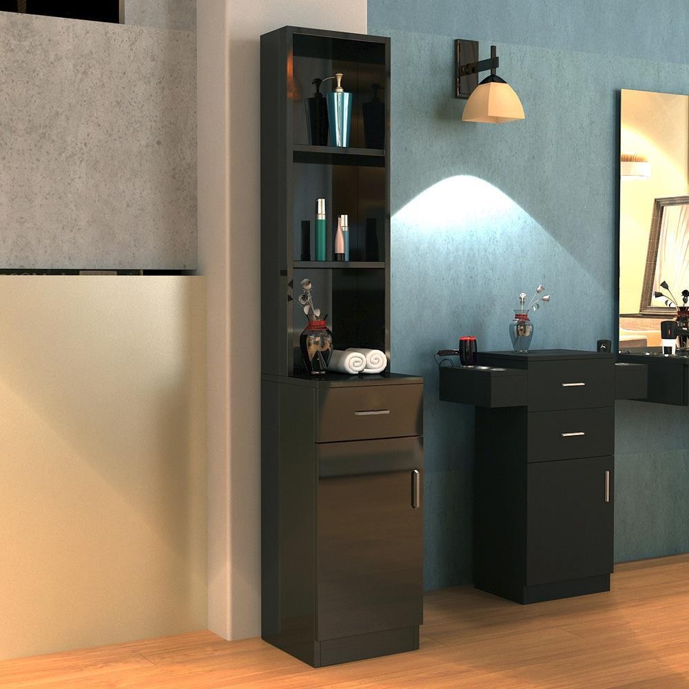 Wall-Mounted Salon Station Barber Cabinet with Lockable Drawers & Shelves