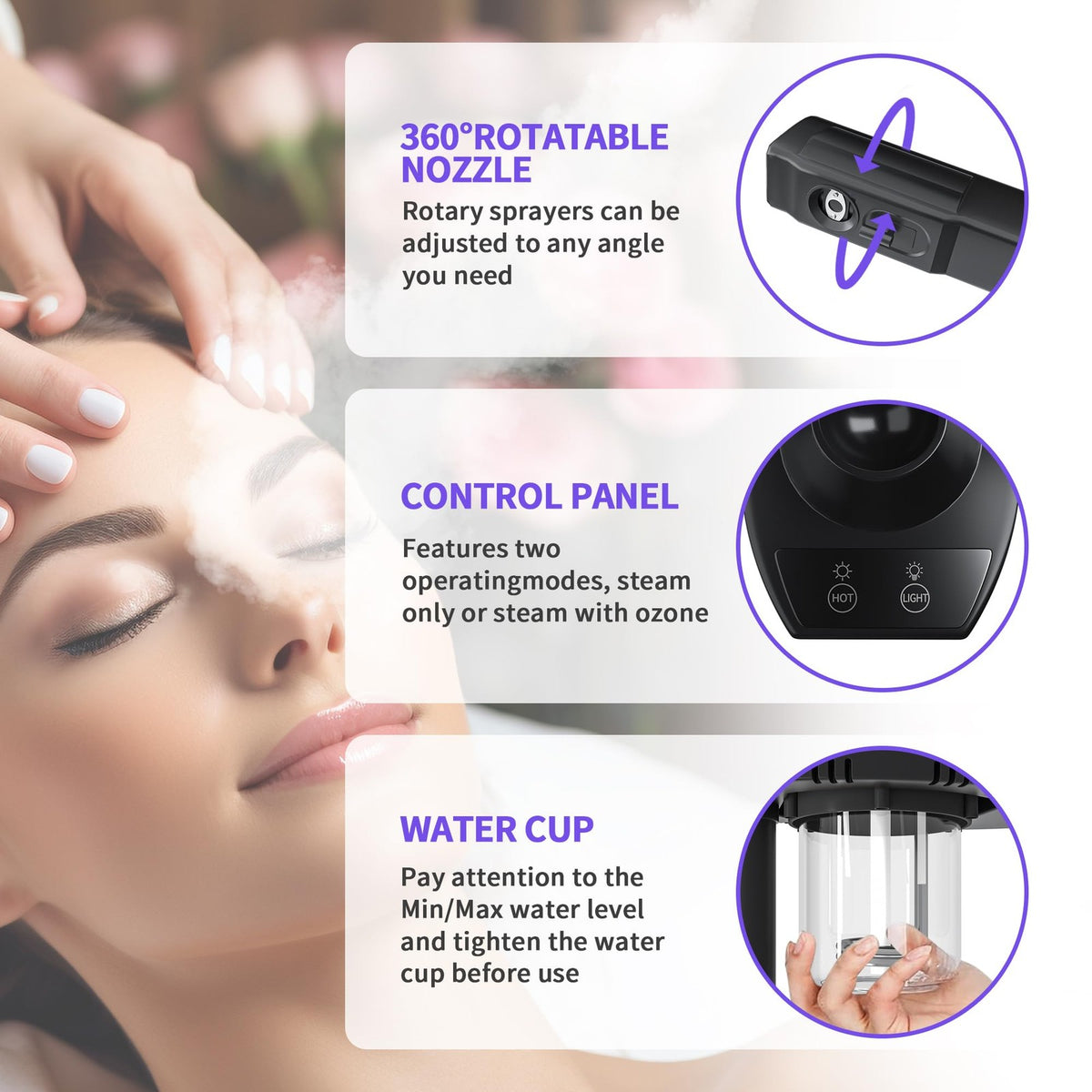 Facial Steamer with Magnifying Lamp and Ozone - 2 in 1 Face Spa Device