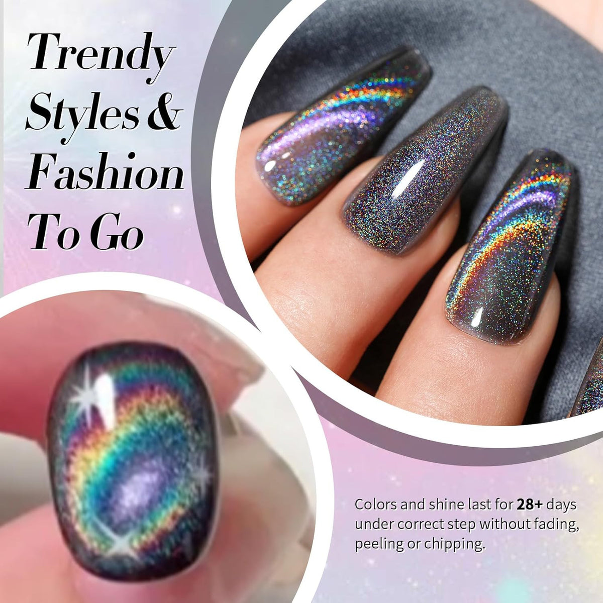 Magnetic Cat Eye Gel Nail Polish with Holographic Rainbow Effect - 15ml