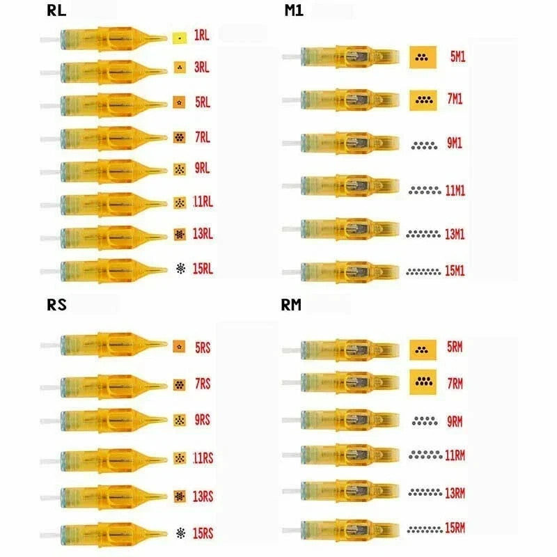 Tattoo Needle Cartridges Set 20pcs Round Liner Shader RM RL RS M1 Compatible with Most Machines