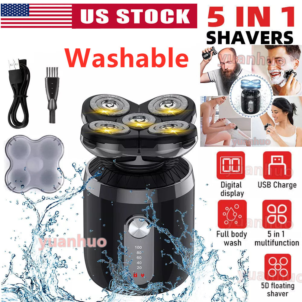 Men Electric Head Shaver Bald Head Razor Wet Dry Rechargeable Rotary Shaver