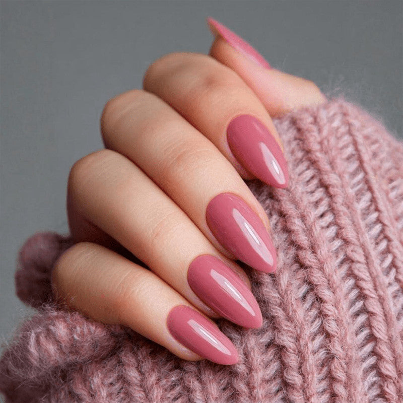 48pcs Almond Press On Nails Dusty Pink Solid Nails Elegant Glossy Manicure