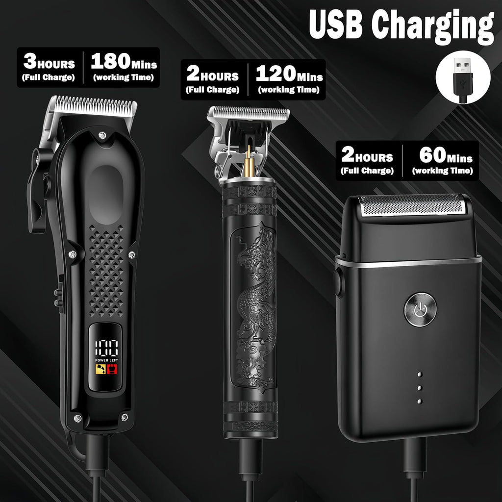 Cordless 3-in-1 Hair Clippers Grooming Kit with LED Display & Accessories