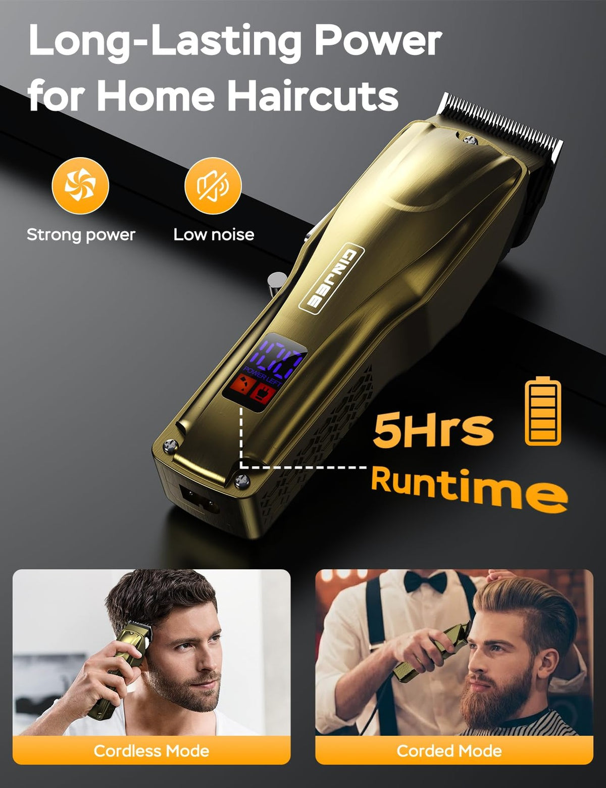 Cordless Hair Clippers for Men 7000RPM LED Digital Display & Adjustable Blades