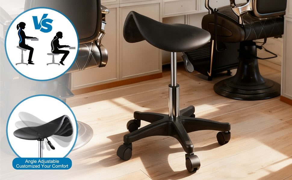 Ergonomic Saddle Stool with Wheels - Adjustable Height Rolling Chair