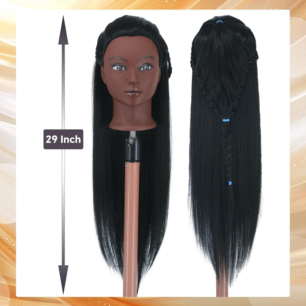Black Mannequin Head with Hair 26-28 Inches for Hair Styling Practice