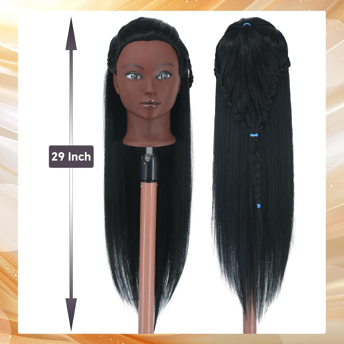 Black Mannequin Head with Hair 26-28 Inches for Hair Styling Practice