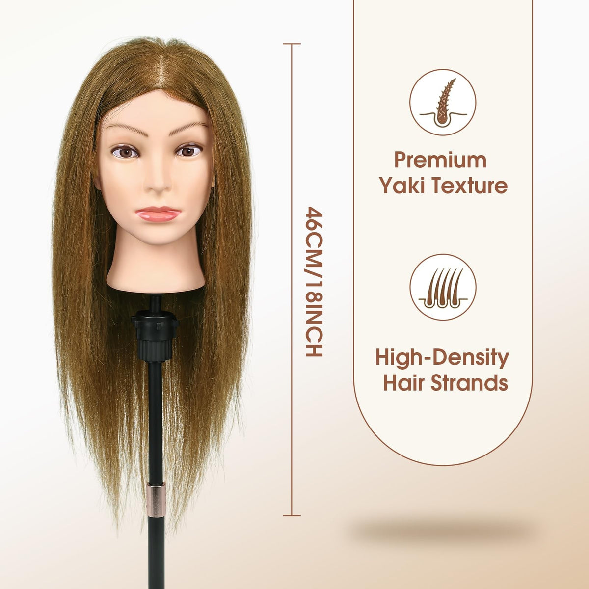 18 Inch Human Hair Mannequin Head for Hair Styling & Training Kit
