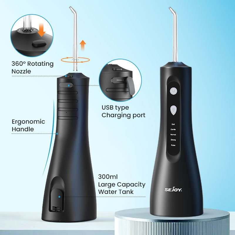 Cordless Water Flosser with 5 Nozzles & 300ml Detachable Tank - Deep Oral Cleaner for Teeth & Gums