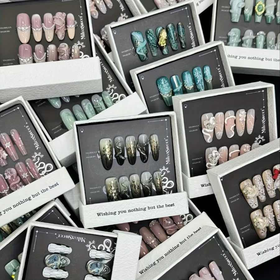 Handmade Press-On Nails Set 100pcs - Mix of 10 Paris Style Fake Nails