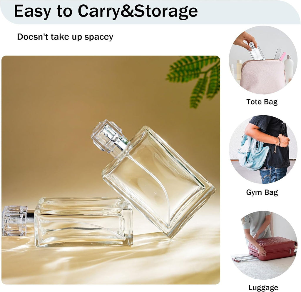 Refillable Glass Perfume Spray Bottles 100ml - 2 Pack Fine Mist Cologne Containers