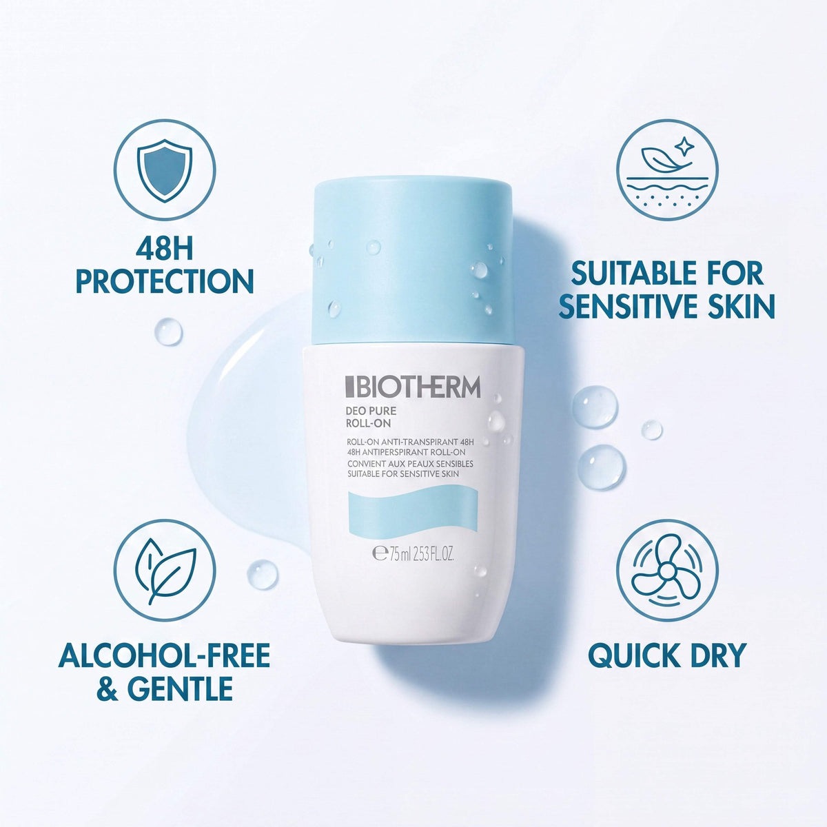 Sensitive Skin Anti-Perspirant Roll-On Deodorant 75ml - 48H Fresh Protection