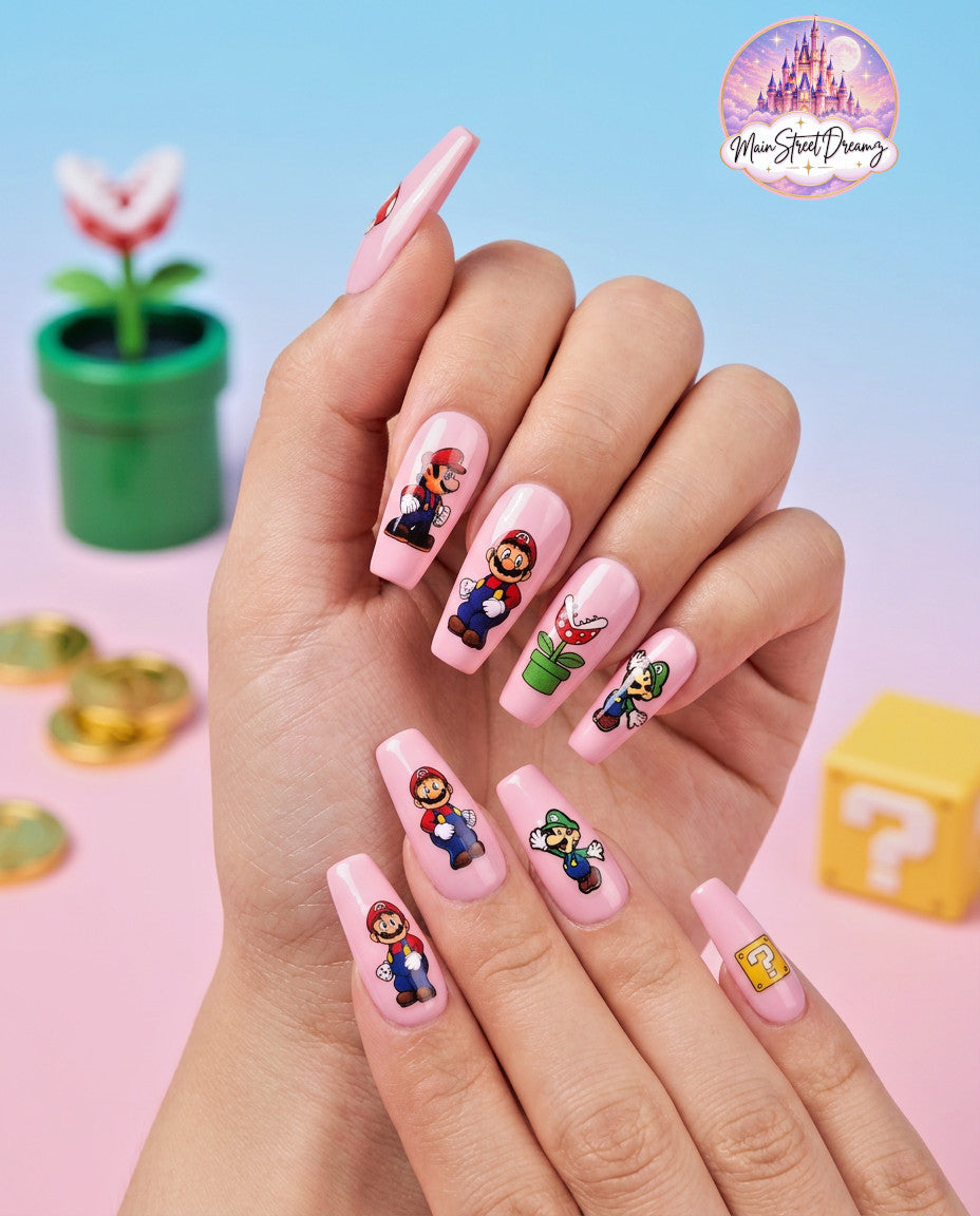 3D Mario Bros Character Nail Stickers for Nail Art - Kids & Teen Manicure