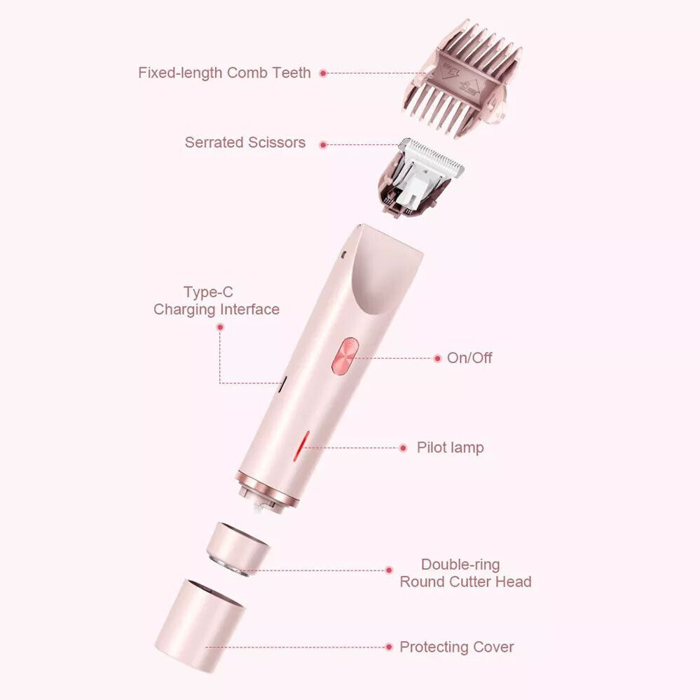 Women Dual Head Waterproof Electric Shaver & Bikini Trimmer - Rechargeable, Wet & Dry Use
