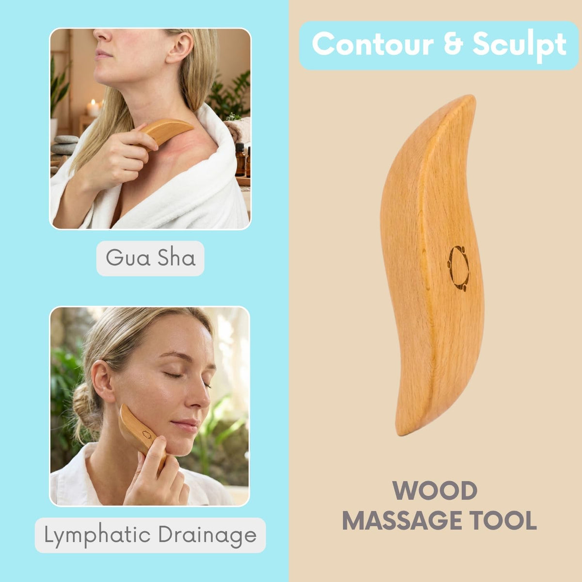 Lymphatic Drainage Body and Face Brush Set with Wooden Gua Sha - 4 Pieces