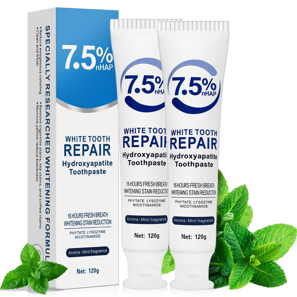 Nano Hydroxyapatite Toothpaste for Adults - Fluoride-Free Enamel Strengthening, Sensitive Relief & Fresh Breath Pack of 2